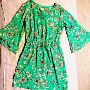 A new Day . Green dress flower print
